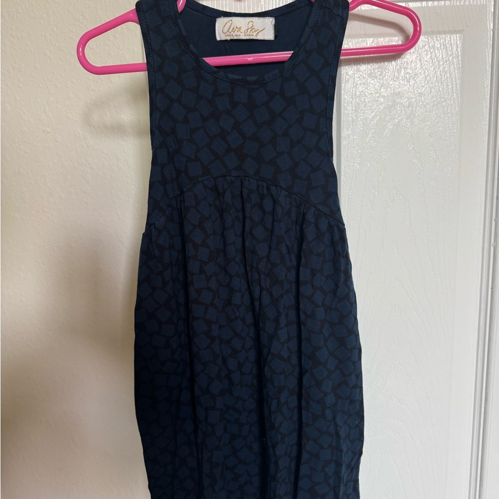 Ava Sky Dark Blue Geometric Kids Dress